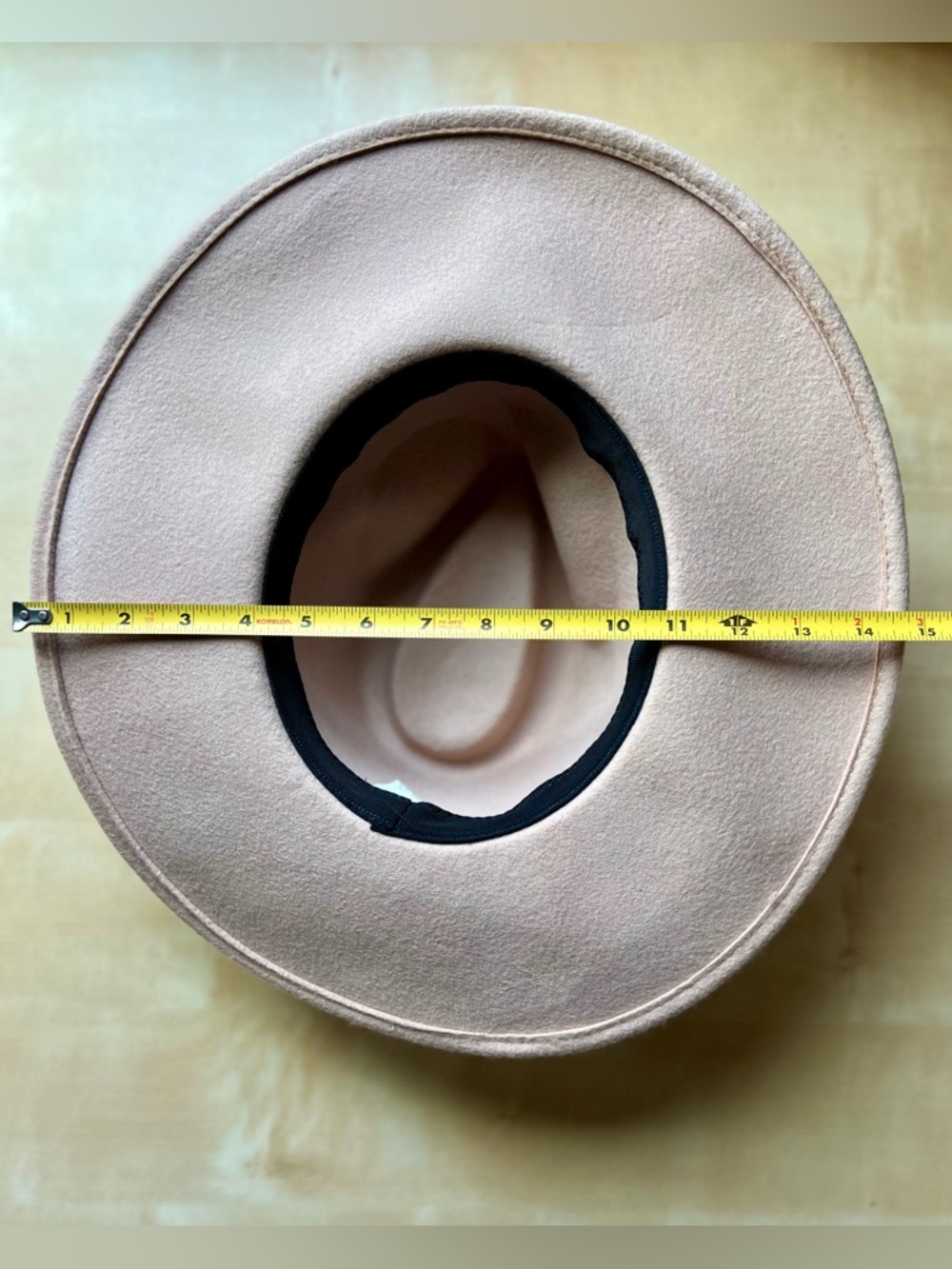 Wide Brim 100% Wool Felt Fedora in Beige with Gray Band Boho Western Minimalist - Picture 7 of 10